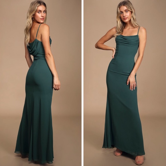 Lulus Dresses & Skirts - LULUS Captivated Emerald Cowl Neck Maxi Dress Sz 6